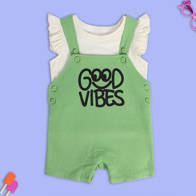 MINI KLUB Baby Girls Casual Dungaree Dungaree, Shorts(WHITE/GREEN)