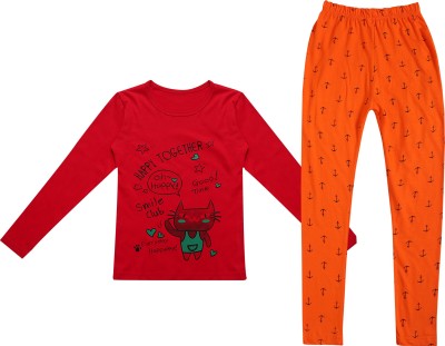 FASHA Girls Casual T-shirt Legging(Red-Orange)