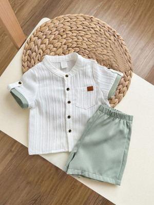 Pheraava Baby Boys Casual Shirt Shorts(WHITE)