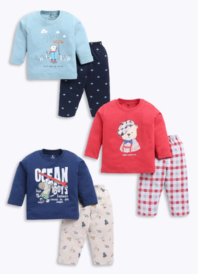 TINY BINY Baby Boys Casual T-shirt Pyjama(Pista, Cherry, Navy)