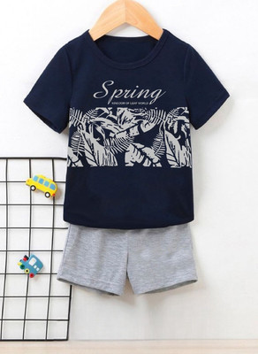 Mimmy Kids Baby Boys Casual T-shirt Trouser(Navy Blue)