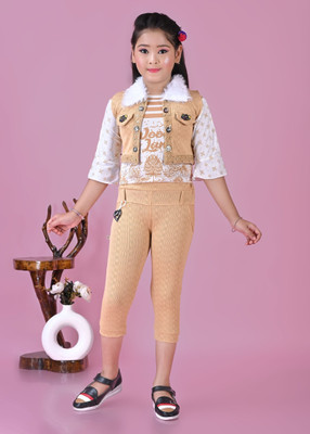 AngelFashion Girls Casual Top Capri(Beige)