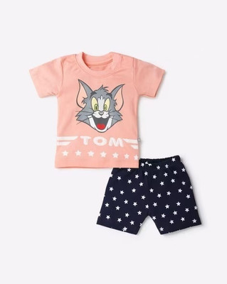 Highlightshop Baby Boys & Baby Girls Tom & Jerry Casual T-shirt Shorts(Pink, Navy Blue)