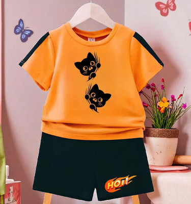 dingdong Baby Boys & Baby Girls Casual T-shirt Shorts(Yellow & Black)