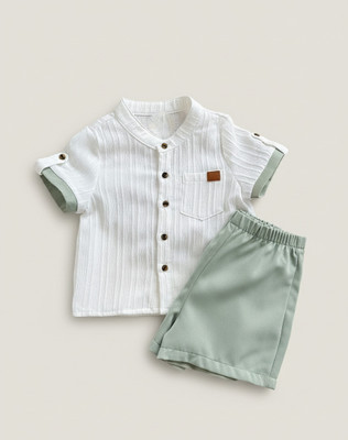 SEFVONA Boys Party(Festive) Shirt Shorts(WHITE, PISTA)