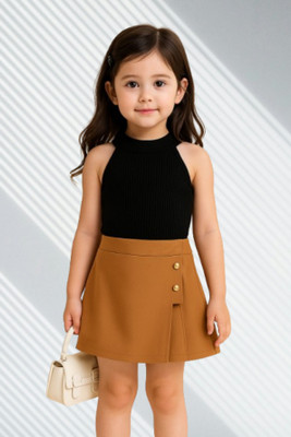 RIYANSHI Girls Casual Top Skirt(Black, Brown)