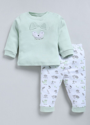 Smart Baby Baby Boys & Baby Girls Casual T-shirt Pyjama(Green & White)