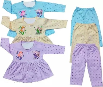 MUSTOVY Baby Girls Casual Top Pyjama(multi colour)