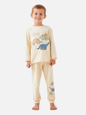 JUNIORS by Babyshop Boys Dinosaur Casual T-shirt Pyjama(Beige)