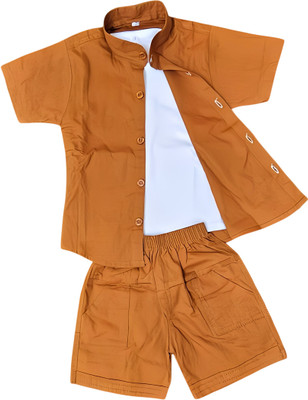 THE LALCOLLECTION KIDSWEAR Boys Casual Shirt T-shirt, Shorts(Biskut)