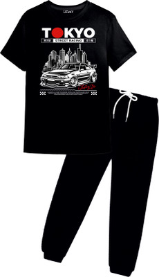 Litway Boys Casual T-shirt Track Pants(Black)