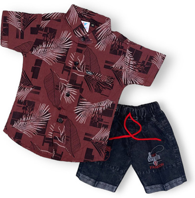 Fluemart Baby Boys Casual Shirt Jeans(Dark Brown)