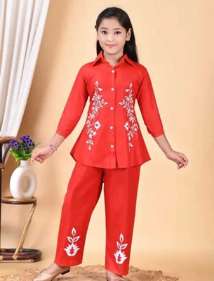 SHAIKHALEXA Girls Party(Festive) Dress Pyjama(Red)