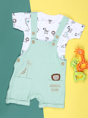 V-MART Baby Boys Casual T-shirt Dungaree(Light Green)