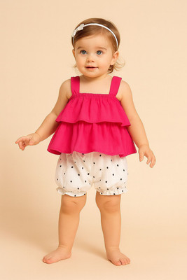 Cutevibe Baby Girls Party(Festive) Top Pant(Pink, White)