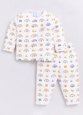 Dollar Baby Boys Printed White Shirt & Pyjama set