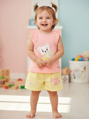 BABY'S DAY Baby Girls Casual Top Shorts(PEACH)
