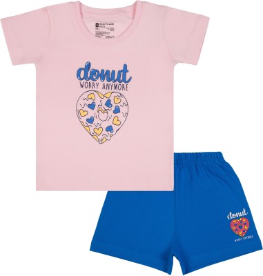 BodyCare Baby Girls Casual T-shirt Shorts(Pink & Royal Blue)