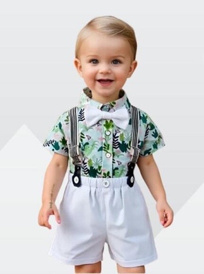 FROQUILIZ Baby Boys & Baby Girls Party(Festive) Shirt Shorts, Bow Tie, Suspenders(Print)