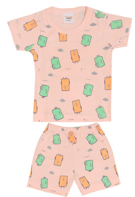 happiee bears Baby Boys & Baby Girls Casual T-shirt Shorts(Peach)