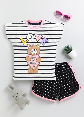 Yk Girls Casual T-shirt Shorts(White)