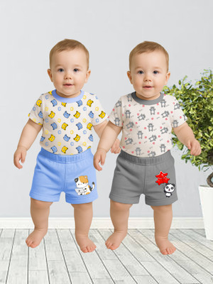 KidBee Boys & Girls Casual T-shirt Shorts(TNS-436-2PC-LightSteelBlue,SlateGrey)