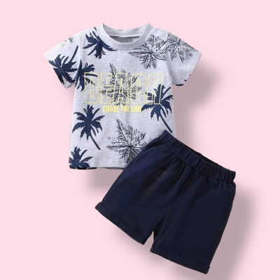 psv fashion Boys Casual T-shirt Shorts(Grey_Navy)