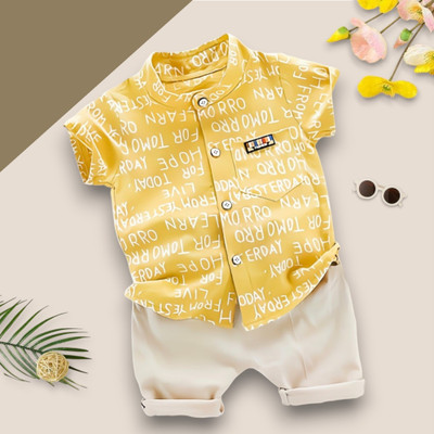 WinsKart Baby Boys & Baby Girls Party(Festive) Shirt Shorts(ALPHA_YELLOW)