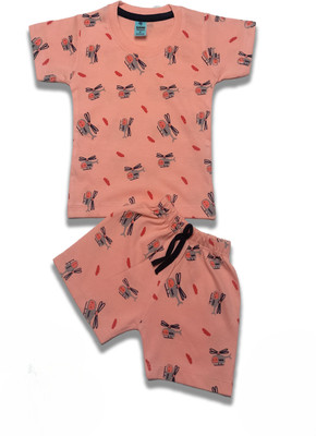 SANIKIDSWEAR Baby Boys & Baby Girls Casual T-shirt Shorts(LIGHT PINK)