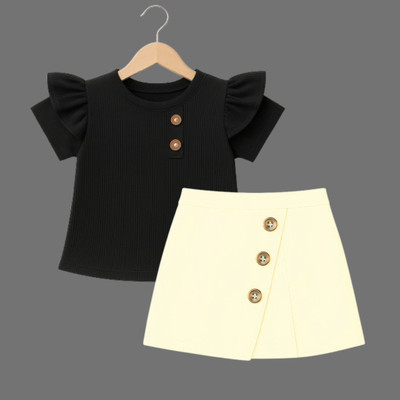 MENVVY Baby Girls Casual Top Skirt(Black)