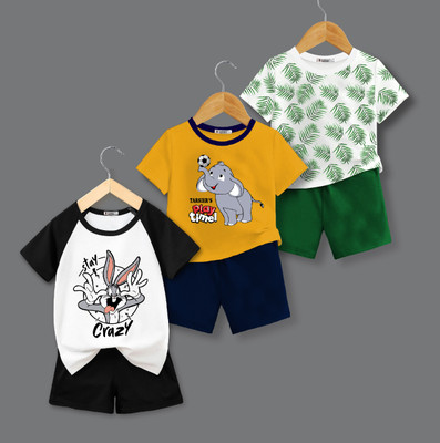 tarsier Baby Boys & Baby Girls Casual T-shirt Shorts(CRAZY_LEAF_ELEPHANT_PC3_)