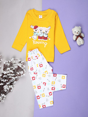 V-MART Baby Boys Casual T-shirt Pyjama(Golden & White)