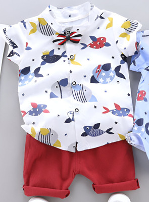 Kidsbrity Baby Boys & Baby Girls Party(Festive) Shirt Shorts(DOVEFISH WHITE RED)