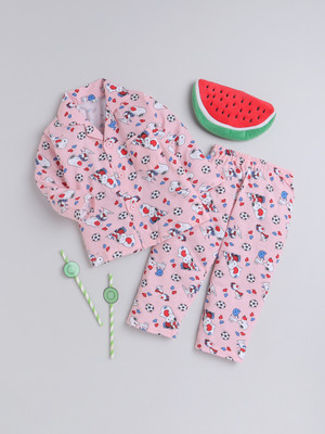 Fourfolds Baby Boys & Baby Girls Casual T-shirt Pyjama(PINK)