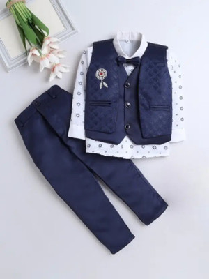 AnishkaStore Boys Festive & Party, Wedding Shirt, Waistcoat and Pant Set(Blue Pack of 1)