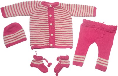 Cute Collection Baby Boys & Baby Girls Party(Festive) Sweater Bootie, Pyjama, Cap(Pink)