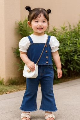 I Naina Dresses Girls Party(Festive) Top Jeans(Blue & White1)