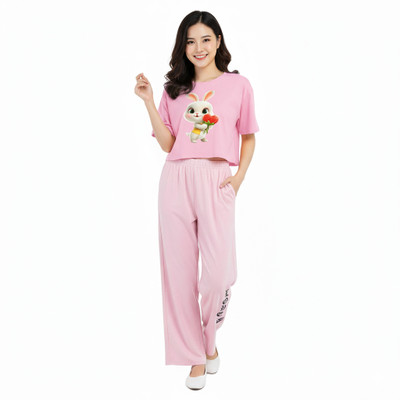 Wearax Girls Casual T-shirt Trouser(Pink)