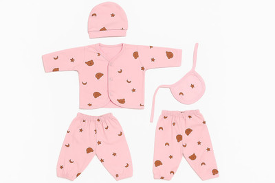 MiniFab Baby Boys & Baby Girls Winnie the Pooh Casual Bodysuit Pant(Pink with Teddy & Star Print)