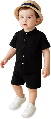 KIdbea Boys Casual Shirt Shorts(Black)