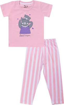 BodyCare Baby Girls Casual T-shirt Pyjama(Pink)