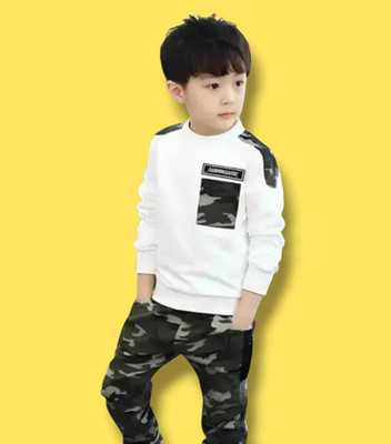 Rukku Boys Casual T-shirt Track Pants(WHITE)