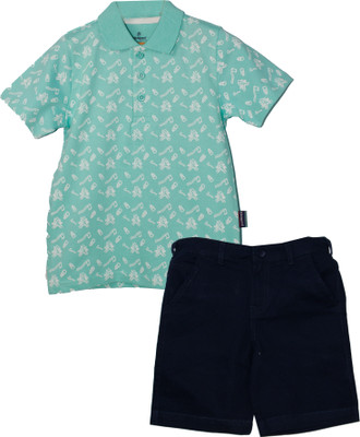 KiddoPanti Boys Casual T-shirt Shorts(Pista Green & Dark Navy)
