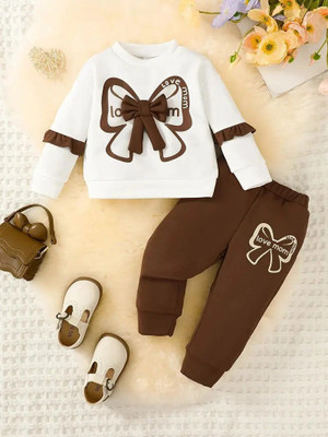 Aviva Fashion Boys & Girls Casual Top Pant(White, coffee)