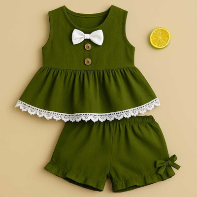 HouseOfCommon Baby Girls Party(Festive) Top Shorts(Green)