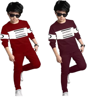 PY PINKYOU Boys Casual T-shirt Pant(Red, Maroon)