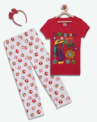 SINI MINI Girls Casual Pyjama Sleepsuit(RED_APL)