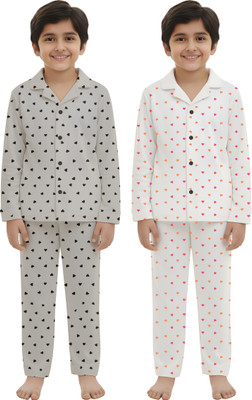 Eha Kids Nightwear Boys & Girls Printed Cotton Blend(Multicolor Pack of 2)