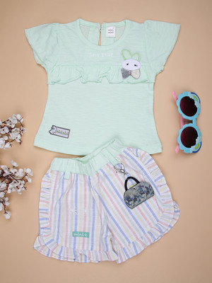 V-MART Baby Girls Casual Top Shorts(Green)