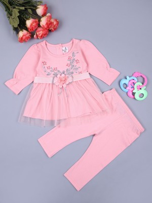 V-MART Baby Girls Casual Top Legging(Peach)